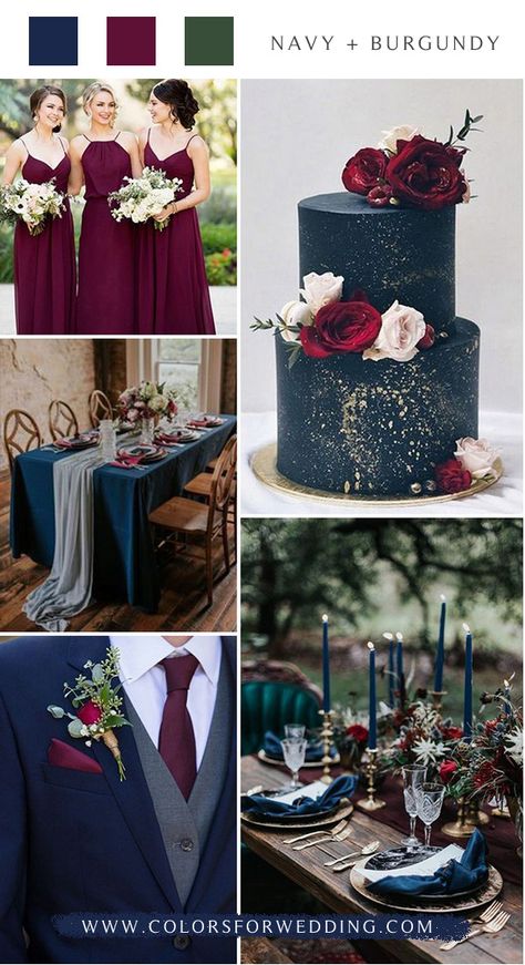 navy blue and burgundy wedding color ideas #wedding #weddingcolors #weddingideas Navy And Burgundy Wedding, Burgundy Wedding Colors, Bohemian Winter, Wedding Color Pallet, Wedding Color Trends, Maroon Wedding, Jewel Tone Wedding, Winter Wedding Colors, November Wedding