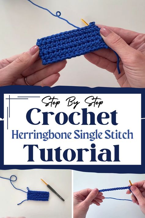 Herringbone Single Crochet Stitch Pattern & Tutorial Herringbone Single Crochet Stitch, Herringbone Single Crochet, Crochet Seed Stitch, Crochet Stitch Pattern, Reverse Single Crochet, Foundation Single Crochet, Embossed Fabric, Stylish Crochet, Step By Step Crochet