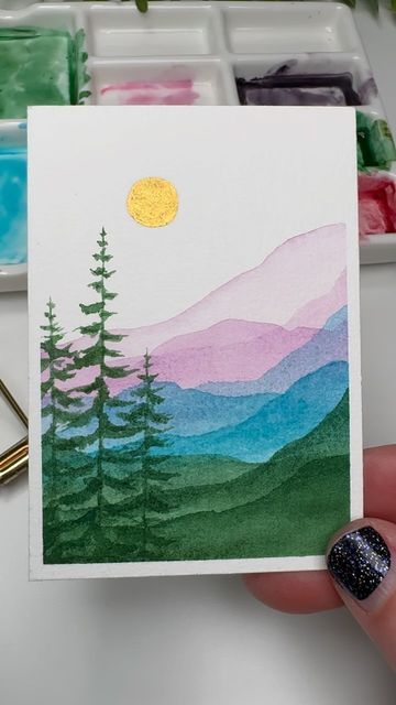 What To Paint Watercolor Easy, Watercolor Paint Ideas For Beginners, Watercolor Diy Easy, What To Watercolor Paint, Cool Color Painting Ideas, Watercolor Cards For Beginners, Intermediate Watercolor Paintings, Easy Painting Ideas On Canvas Watercolor, Cute Art Ideas Painting