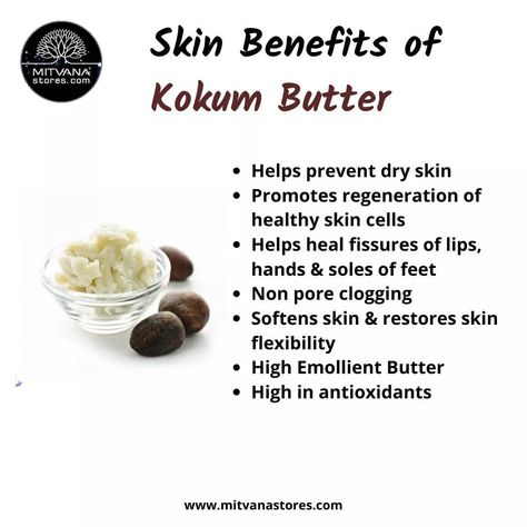 #Beauty & Skin benefits of Kokum Butter...........  #skin #skincare #natural #skincaretips Kokum Butter Benefits, Cocoa Butter Benefits, Diy Body Butter Recipes, Green Concealer, Mind Wellness, Esthetician Marketing, Diy Body Butter, Skin Care Business, Bath Care