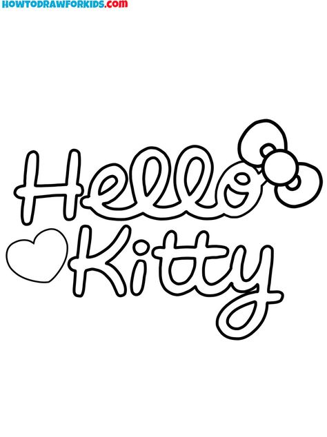 Hello Kitty Coloring Pages - Free Printables for Kids Hello Kitty Drawing Printable, Hello Kitty In Cursive, Easy Drawings Black And White, Hello Kitty Graphic Design, Hello Kitty Free Printables, Cute Coloring Pages Disney, Hello Kitty Svg Free, Aesthetic Coloring Pages For Teens, Hello Kitty Coloring Sheets