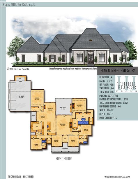 $1600.00 House Plan 9 sets Large Back Porch, Kitchen With Walk In Pantry, Garage With Storage, Chef's Kitchen, Whirlpool Tub, Keeping Room, Tray Ceiling, 3 Car Garage, Home Plan