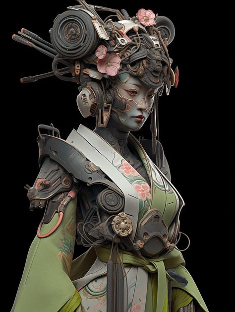 Asia Pop Cyberpunk, Robot Geisha, Punk Samurai, Oni Character, Asian Character Design, Post Apocalyptic Fantasy, Princess Kaguya, Sci Fi Character Design, Cyberpunk Red