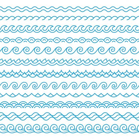 Waves Embroidery Pattern, Drawing Waves Simple, Wave Doodle Simple, Water Border Design, Waves Doodle, Friendly Logo Design, Ocean Border, Eco Friendly Logo Design, Painting Jars