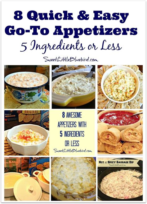 8 Awesome go-to Appetizers with 5 Ingredients or Less!  Quick & Easy, Delicious!  |  SweetLittleBluebird.com 2 Ingredient Appetizers, Hot Artichoke Dip, Spicy Sausage, Quick Appetizers, Appetizer Bites, Crazy Cakes, Finger Food Appetizers, Party Food Appetizers, Best Appetizers