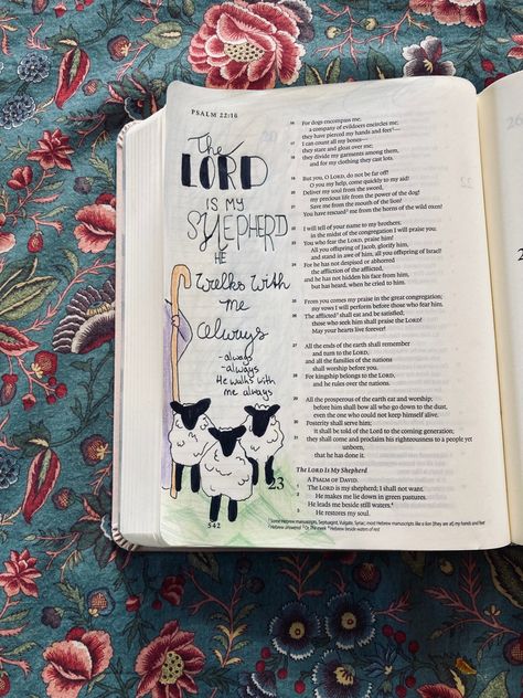 Psalm 22 Bible Journaling, Psalms Journaling Ideas, Psalm 23 Bible Journaling, Psalm 23 Art, Psalm Study, Legacy Bible, Bible Highlighting, Doodle Journal, Psalms 23