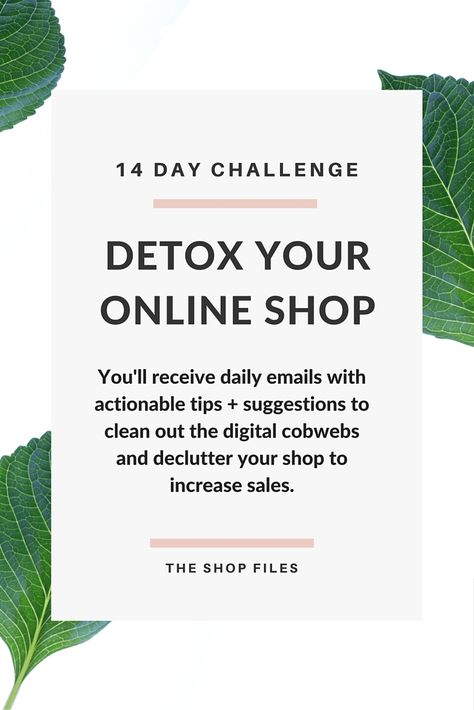 Spring Cleaning Time! De-clutter your online shop with a simple (and free) 14-day challenge to improve Etsy Sales or for Your Online Shop (Shopify, Woocommerce, Big Cartel) #ShopDetox - 14 days to a happier online shop for your customers. Sign up here >>>> Starting An Online Boutique, Etsy Success, Business Startup, Lady Boss, Success Tips, Making Money Online, Small Business Ideas, Spring Is Here, Etsy Sales