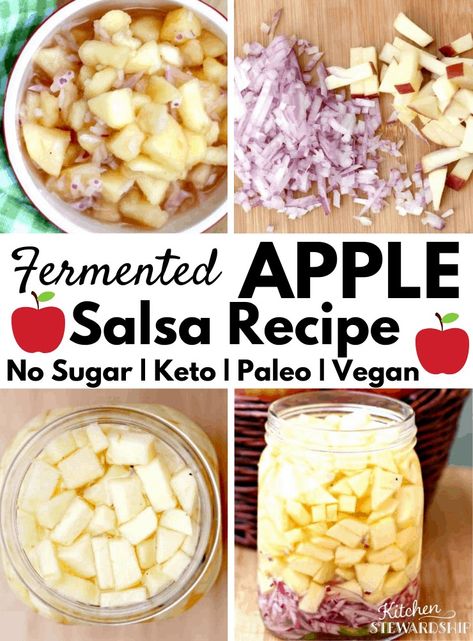 New to fermented foods? You know they are good for you, but did you know how easy it is to get started? This apple salsa recipe is a great introduction to the world of ferments. #appetizer #cleaneatingrecipes #realfood Apple Salsa Recipe, Ferment Recipes, Pickled Apples, Apple Salsa, Preserving Recipes, Fermentation Recipes, Fermented Vegetables, Apple Varieties, Sustainable Kitchen