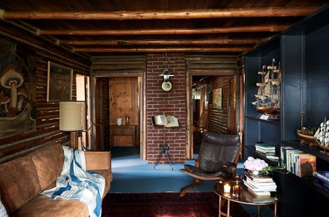 Cabin Outfit, Lodge Restaurant, Cozy Inn, Blue Grey Walls, Log Wall, Whidbey Island, Private Dock, Ace Hotel, Hotel Project