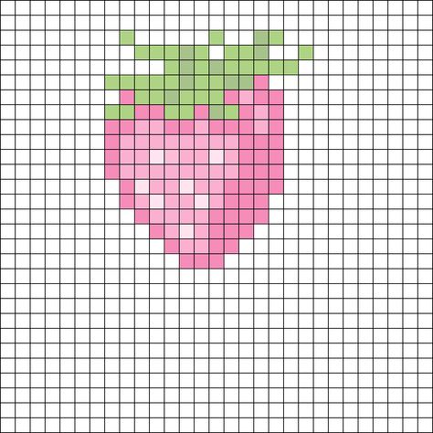 Beads Template, Perler Bead Strawberry, Coquette Perler Beads, Coquette Pixel Art, Pixel Art Strawberry, Strawberry Pixel Art, Pixel Art Food, Square Drawing, Pixel Drawing