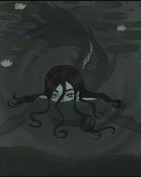 Siren Mermaid Drawing, Goth Mermaid Art, Swamp Mermaid Aesthetic, Swamp Monster Drawing, Scary Siren Art, Female Siren Art, Dark Mermaid Drawing, Siren Drawing Creepy, Dark Mermaid Art