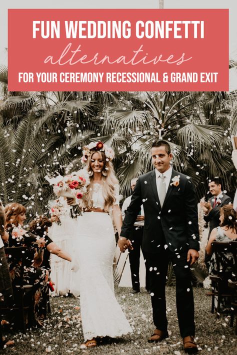 Fun Wedding Confetti Alternatives for Your Ceremony Recessional and Grand Exit | Image by Lago Photo Confetti For Wedding Exit, Wedding Confetti Alternatives, Confetti Alternatives Wedding, Wedding Recessional Ideas, Streamer Exit Wedding, Wedding Ceremony Exit Ideas, Wedding Confetti Pictures, Wedding Grand Exit Ideas, Recessional Photos