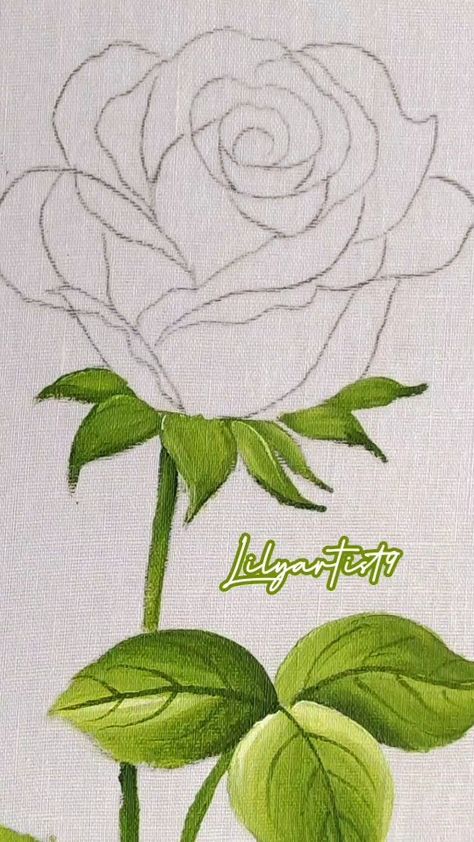 Fabric cloth painting| botanical art | Painting Rose flower on cloth YouTube - Lily artist fabric Works ( Fabric painting, acrylic painting, painting) | Instagram Rose Leaves Painting, Simple Rose Painting Acrylic, Cloth Painting Fabrics, Rose Canvas Painting, Rose Acrylic Painting, Rose Painting Acrylic, Slow Video, Lily Drawing, Painting Instagram