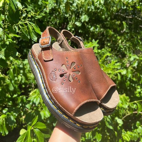 Doc Marten Sandals, Doc Martens Sandals, Martens Sandals, Dr Martens Sandals, Flower Cutout, Doc Marten, Brown Flower, Leather Flower, Sandals Brown