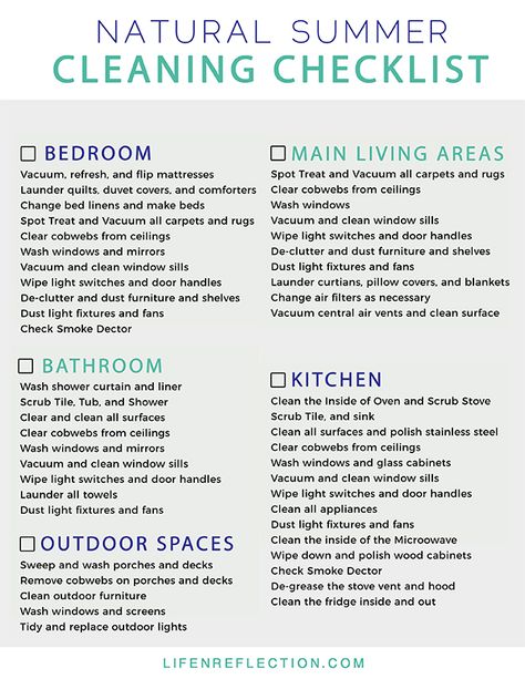 Summer Deep Cleaning List, Cleaning By Room Check Lists, Summer Home Maintenance Checklist, Spring Cleaning Checklist For Bedroom, Cleaning Checklist Bedroom, Summer Cleaning Checklist, Thorough House Cleaning List, House Cleaning Checklist Printable, Cleaning Binder