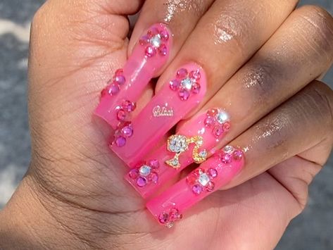 #jellynails #barbie #squarenails #pinknails Barbie Nail, Bling Nail Art, Barbie Nails, Nail Gems, Jelly Nails, Gem Nails, Bling Nails, Square Nails, Pink Nails