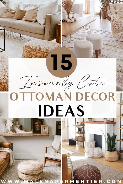 Living Rooms With Ottoman Coffee Tables, Ottoman For Leather Chair, Ottoman Couch Living Room, Ottoman Chair Living Room, How To Decorate A Ottoman Ideas, Ottoman For Sectional Couch, Bench Ottoman Coffee Table, Living Room With Ottomans, Living Room With Poufs