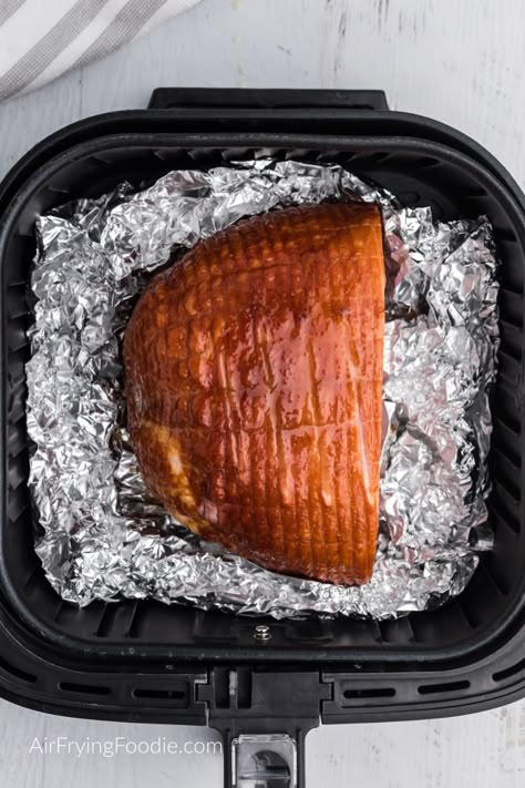 Air Fryer Ham with Butter Brown Sugar Glaze - Air Frying Foodie Easy Ham Glaze Brown Sugar, Ham Air Fryer, Easy Ham Glaze, Air Fryer Ham, Air Fryer Meats, Thanksgiving Ham, Fried Ham, Ham Glaze Brown Sugar, Brown Sugar Ham