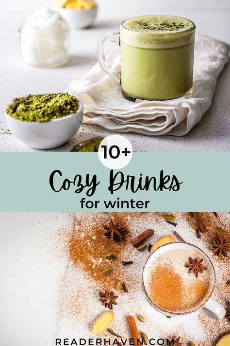 From chai tea lattes to homemade hot chocolate recipes, these cozy drinks for winter will warm you right up! #cozy #latte #hotcocoa #hotchocolate #drinkrecipes Hot Tea Recipes Winter, Winter Cafe Drinks, Cozy Winter Drinks, Hygge Drinks, Hot Drink Ideas, Warm Drinks For Winter, Winter Drink Ideas, Winter Coffee Drinks, Winter Tea Recipe