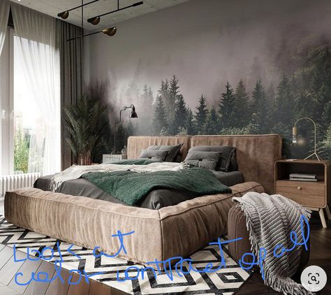 Mountain Inspired Bedroom, Bedroom Interior Wallpaper, Bedroom Inspirations Wallpaper, Photo Wallpaper Bedroom, Bedroom Mountain, Wallpaper Stylish, Living Area Design, Bedroom Trends, Interior Wallpaper