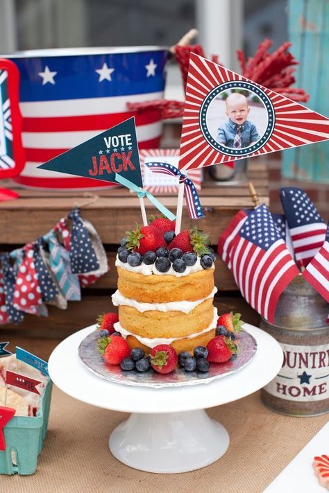 Patriotic First Birthday, July Baby Birthday, Healthy Breakfast Bowl, 4th Of July Cake, 4th Of July Desserts, July Birthday, 4th Of July Celebration, Patriotic Party, Blue Birthday