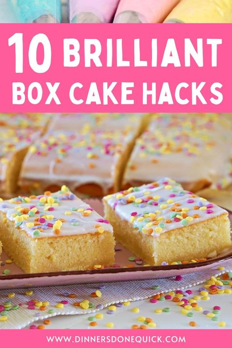 Elevate your baking game with these genius tips and tricks that will transform your ordinary box cakes into mouthwatering masterpieces! 😍👩‍🍳 Check out my article to learn more! #dinnersdonequick #BoxCakeHacks #boxcakemixhacks #boxcakemixhackswithpudding #foodhacks #desserthacks #cake #cakeideas #cakemixdesserts #BakingTips #GeniusHacks #BakingGame #bakinghacks #FoodInspiration #DessertIdeas Cake Box Hacks Ideas, Boxed Cake Ideas, Elevate Box Cake, Boxed Cake Hacks, Box Cake Hacks, Box Cake Recipes, Dessert Hacks, Creamy Pie, Cake Mix Desserts