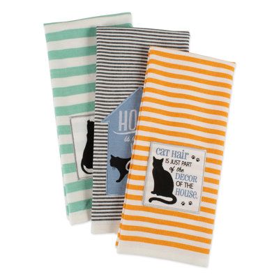 Cat Dishes, Striped Cat, Linen Kitchen Towels, Striped Towels, Kitchen Towel Set, Cat Hair, Kitchen Collection, Cats Meow, Pet Lover