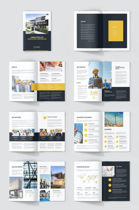 Construction Company Profile Template InDesign INDD. 16 Pages. 2 Size: A4 and US Letter Construction Company Profile, Canva Presentation Template, Booklet Design Layout, Brochure Design Ideas, Travel Brochure Design, Company Profile Design Templates, Canva Presentation, Company Profile Brochure, Indesign Brochure