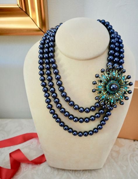 Beaded Necklace Blue, Nice Jewelry, Bezel Earrings, Heidi Daus, Spring Ideas, Crystal Pendant Necklace, Pearl Crystal, Necklace Blue, Semi Precious Stones