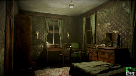 ArtStation - Gillman Hotel, Room 313, Bernhard van der Horst Old Hotel Room Aesthetic, Old Hotel Room, Inn Interior, Blender Assets, 1920s Bedroom, Horror Bedroom, Colony House, Horror Room, Phantom Pain