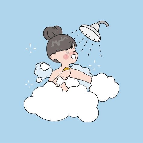 Shower Illustration Art, Taking A Shower Drawing, Shower Drawing Illustration, Showering Drawing, Shower Drawing, Shower Illustration, Girls In Shower, Daycare Decor, Doodle Girl