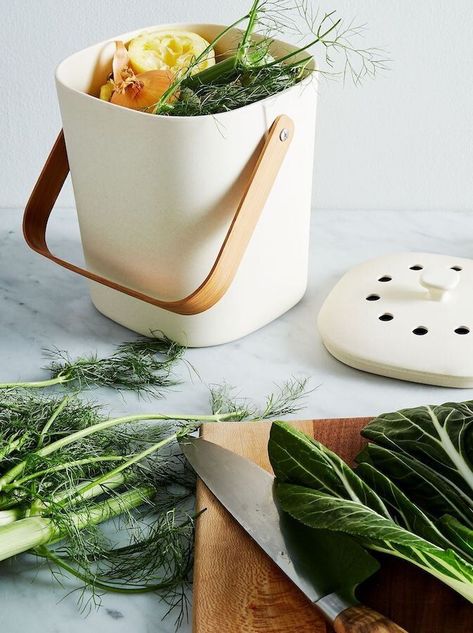 The Cutest Indoor Compost Bins For Your Small Space Apartment Composting, Compost Container, Compost Bins, Plastic Alternatives, Composting At Home, Yard Waste, Compost Bags, Food Scraps, Compostable Packaging