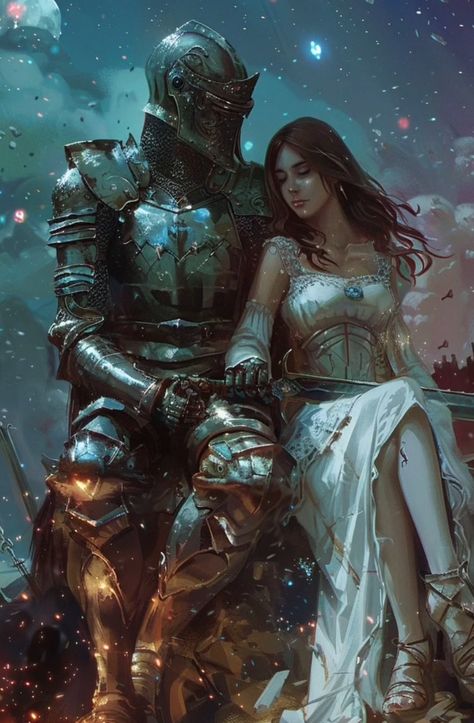 Knight Saving Princess, Gold Knight Aesthetic, Knight Protecting Princess, Praying Knight, Knight Lovers, Knight And Princess Aesthetic, Bg3 Aesthetic, Baki Art, Warrior Princess Aesthetic