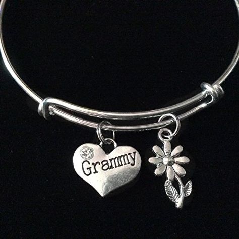 Grammy Expandable Charm Bracelet with Daisy Silver Adjustable Wire Bangle Trendy Grandmother Grandma Gift * Check out this great product.Note:It is affiliate link to Amazon. Charm Bracelet Silver, Stackable Bangles, Daisy Charm, Bangles Making, Wire Bangles, Split Rings, Grandma Gift, Wire Bracelet, Alex And Ani