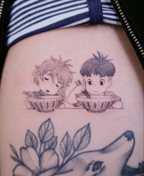 Japan Anime Tattoo, Ponyo Tattoo, Maching Tattoos, Tattoo Appointment, Father Tattoos, Timeless Tattoo, Food Tattoos, Ghibli Tattoo, Petit Tattoo