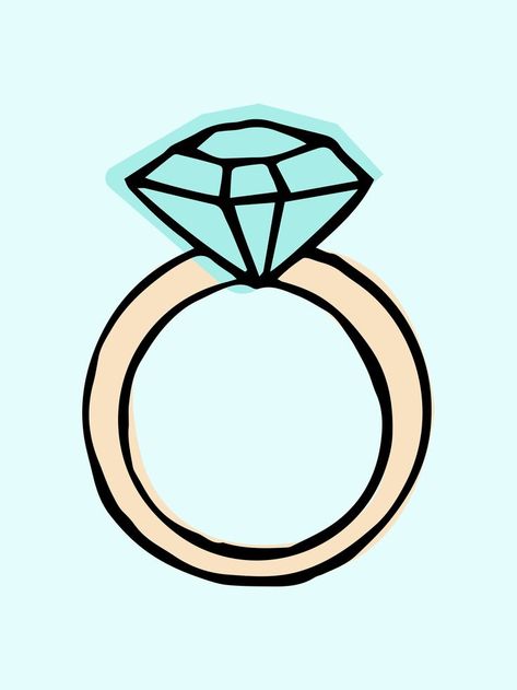 A ring with a diamond. Hand-drawn color illustration. Vector. Diamond Ring Illustration, Ring Illustration Drawing, Engagement Ring Cartoon, Ring Drawing Simple, Engagement Ring Drawing, Engagement Ring Illustration, Ring Doodle, Wedding Ring Drawing, Diamond Ring Drawing