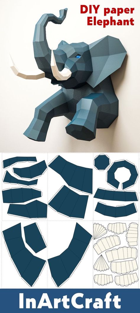 3D Papercraft Elephant, DIY paper craft model, Art Project ideas, tridimensional sculpture template, PDF digital print Diy 3d Paper Art, Diy 3d Art Projects, Paper Craft Elephant, 3d Papercraft Free Printable, Papercraft Templates Printables Cute, 3d Paper Crafts Templates Free Printable, Free 3d Papercraft Templates, 3d Paper Crafts Templates, Elephant Paper Craft