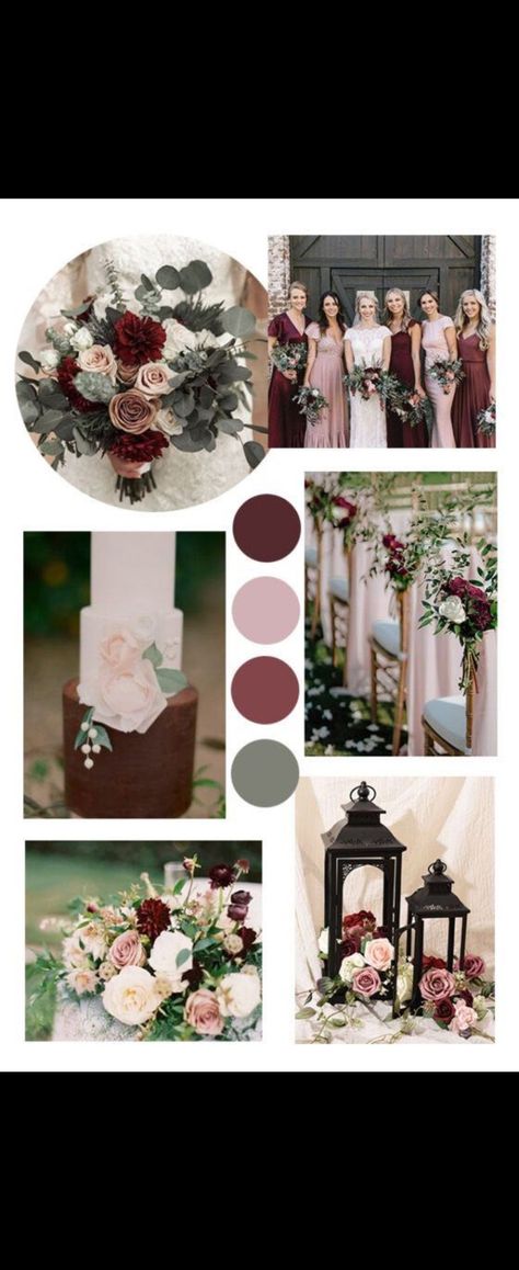 Mauve And Red Wedding, Maroon And Dusty Pink Wedding, Burgundy Wedding Theme Ideas, Dusty Rose And Maroon Wedding, Rosewood Wedding Color Scheme, Cinnamon Rose Wedding Color Scheme, Dark Mauve Wedding, Burgundy And Dusty Rose Wedding, Dusty Rose And Burgundy Wedding