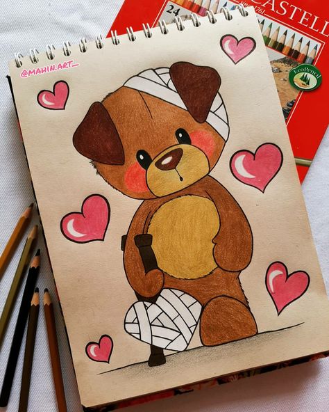 Tumblr Drawings Aesthetic, Valentines Day Drawings Art Ideas, Cute Teddy Bear Drawing, Teddy Drawing, Teddy Bear Drawing, Paper Art Design, Easy Love Drawings, Disney Art Drawings, Cool Pencil Drawings