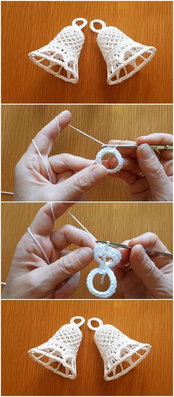 Crochet Bell Ornament Free Pattern, Crochet Bells Pattern Free, Crochet Christmas Bells Pattern Free, Christmas Bells Craft, Crochet Tutorial Step By Step, Crochet Christmas Snowflakes, Crochet Bell, Crochet Ornament Patterns, Christmas Yarn