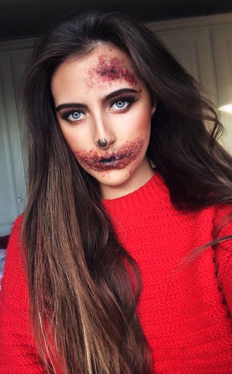 Killer Makeup Looks, Easy Sfx Makeup Ideas Scary Halloween, Freddy Krueger Sfx Makeup, Horror Fx Makeup Gore, Sfx Gore, Sfx Wound Makeup Burn, Halloween Scary Face, Halloween Fright Night, Makeup Scary