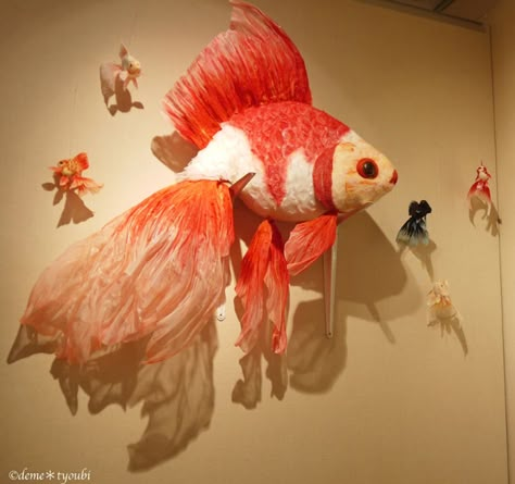 / Koi Fish Paper Mache, Goldfish Decor, Paper Mache Fish, Fish Costume, Mache Art, Paper Mache Animals, Recycled Art Projects, Paper Mache Art, Paper Mache Sculpture