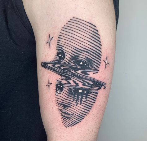 Simple Psychadelic Tattoo, Vapor Wave Tattoo, Melty Tattoo, Melted Tattoo Design, As Above So Below Tattoo Design, Lsd Tattoo Ideas, Multiverse Tattoo, Psychadelic Tattoo, Synthwave Tattoo