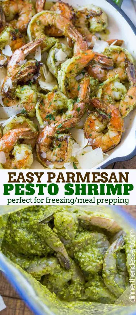 Pesto Shrimp made with homemade pesto is the easiest and most flavorful shrimp with an herby, Parmesan flavor and it looks so impressive! | #shrimp #shrimprecipe #dinnerthendessert #dinner #pesto #30minutemeal Ale Muller, Pesto Dishes, Pesto Shrimp, Flavorful Shrimp, Homemade Pesto, Shrimp Dishes, Pesto Recipe, Frozen Meals, Shrimp Recipes