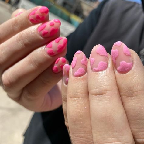 Fuzzy Nail Art, Pink Cow Print Nails, Fuzzy Nails, Valintines Day, Cow Print Nails, Pink Cow Print, Cow Nails, Print Nails, Almond Nails Designs