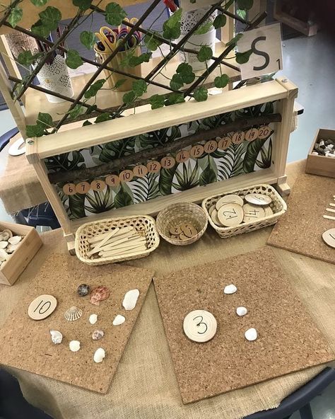 Reggio Learning Centres, Numeracy Area Eyfs, Learning Centre Ideas, Maths Station Eyfs, Curiosity Approach Maths Area, Natural Maths Area Eyfs, Reggio Maths Area, Math Area Preschool, Preschool Maths Area