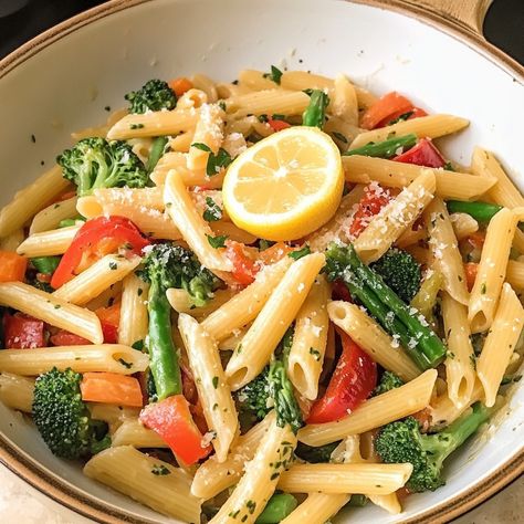 Penne Pasta Primavera is a vibrant, veggie-loaded pasta dish tossed in a simple lemon Parmesan sauce that’s fresh, flavorful, and easy to make! This recipe is Lemon Parmesan Sauce, Pasta Primavera Sauce, Penne Pasta Primavera, Loaded Pasta, Roasted Cabbage Wedges, Primavera Recipe, Pasta Primavera Recipe, Zucchini Chips Baked, Roasted Cabbage