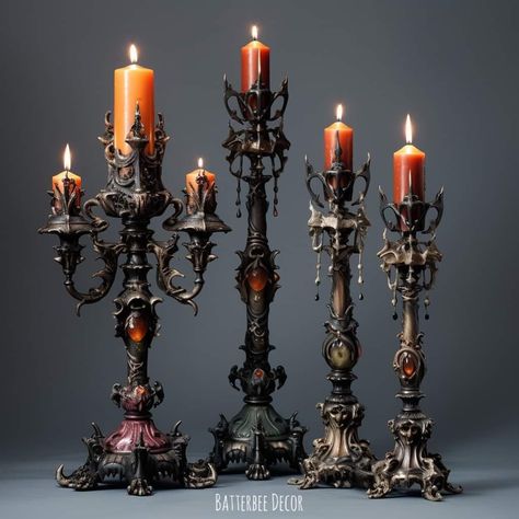 Gothic Candelabra Centerpiece, Classy Gothic Decor, Gothic Table Decor, Gothic Victorian House Decor, Victorian Gothic Halloween Decor, Victorian Gothic Decor Bedroom, Gothic Lights, Gothic Lamps, Gothic Aesthetic Victorian