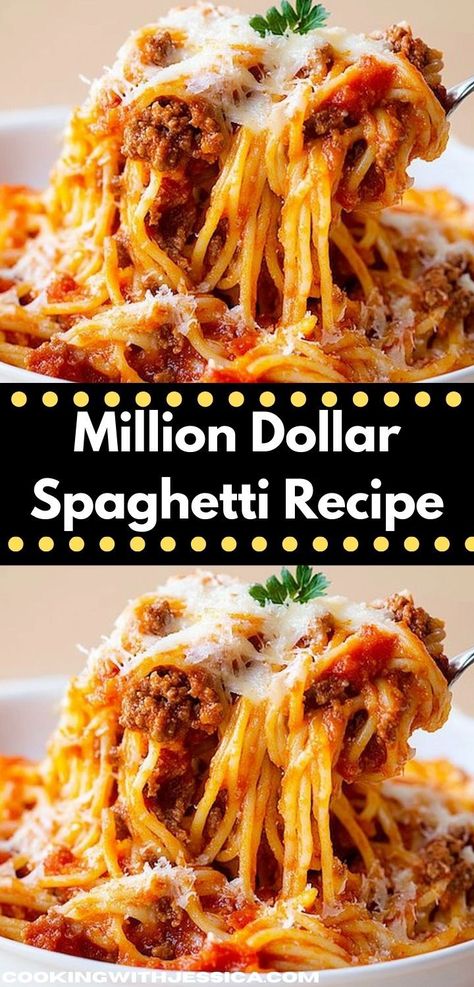 Searching for quick beef recipes? This Million Dollar Spaghetti Recipe is your answer! Packed with flavor and made with minimal effort, it’s a fantastic choice for effortless weeknight dinners that everyone will enjoy. Million Dollar Spaghetti Recipe, Cheesy Pasta Bake, Baked Pasta Dishes, Million Dollar Spaghetti, Baked Pasta, Spaghetti Recipe, Cheesy Pasta, Ground Beef Casserole, Baked Spaghetti