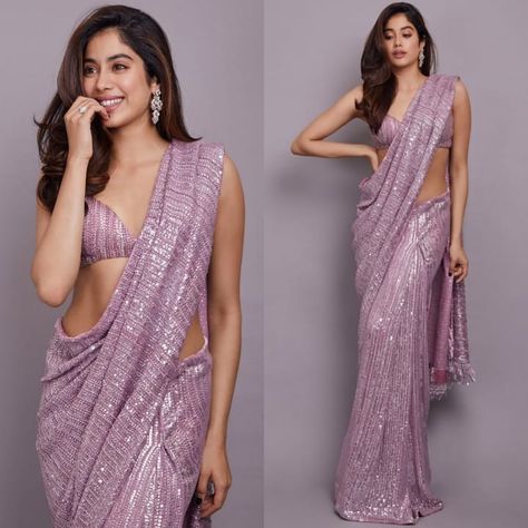 470 Likes, 4 Comments - Pinkvilla (@pinkvilla) on Instagram: “OOTN: Janhvi Kapoor sure knows how to add bling to her outfits! 😍😍 @pinkvilla . . . . .…” Shimmery Saree, Sequin Saree, Indian Fashion Trends, Janhvi Kapoor, Saree Poses, Latest Designer Sarees, Indian Party Wear, Saree Photoshoot, Party Kleidung